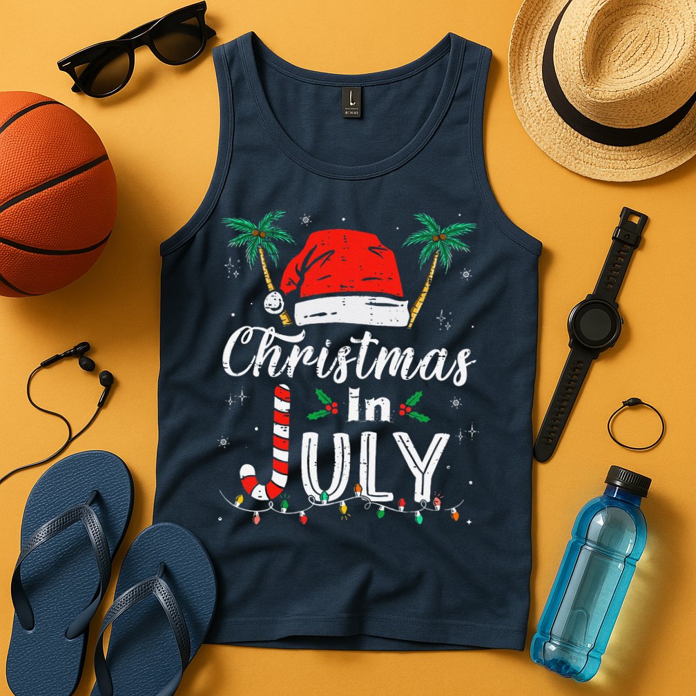 Christmas In July Santa Hat Funny Xmas Tank Top