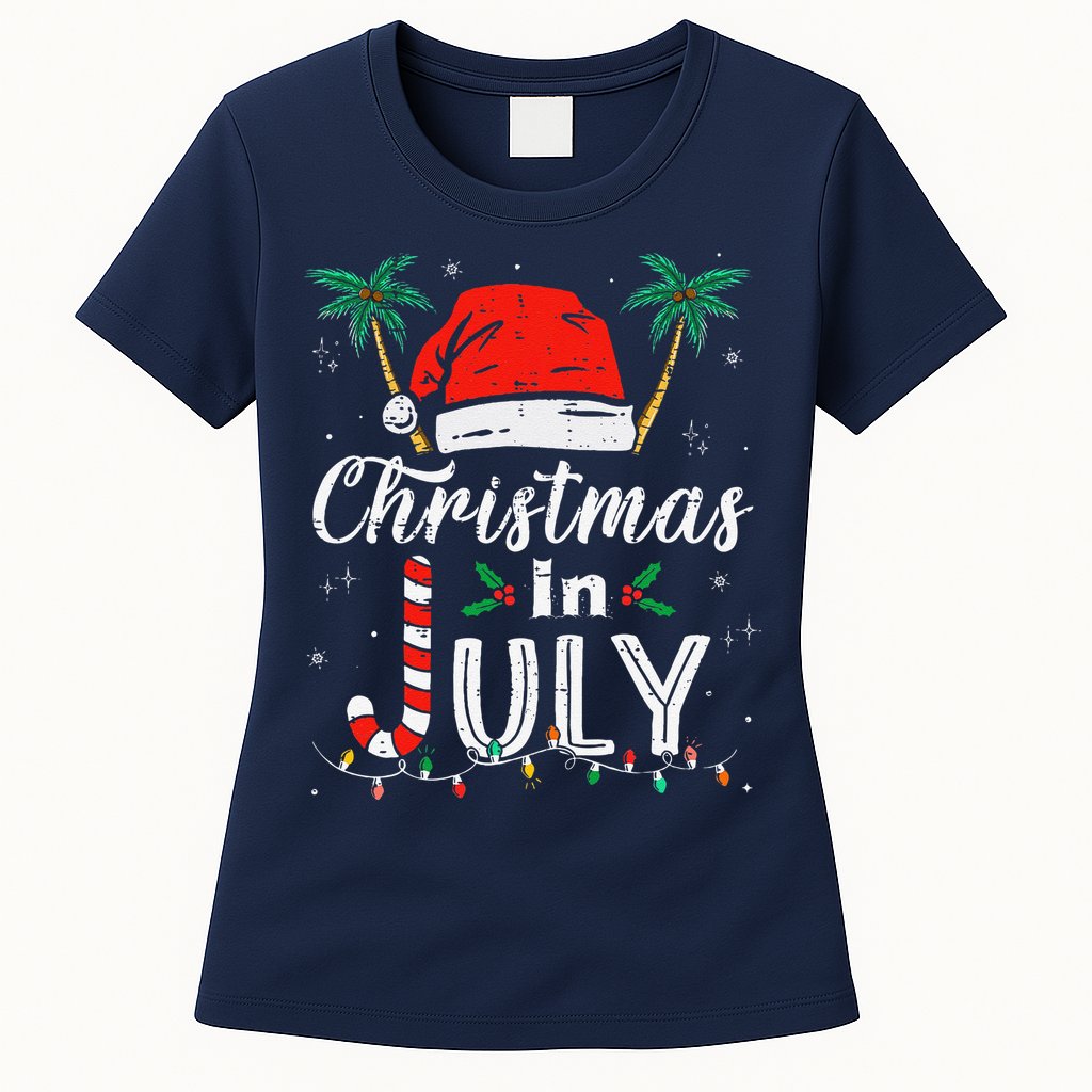 Christmas In July Santa Hat Funny Xmas Womens T-Shirt