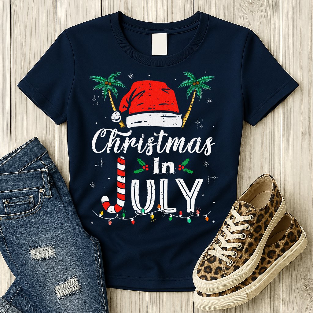 Christmas In July Santa Hat Funny Xmas Womens T-Shirt