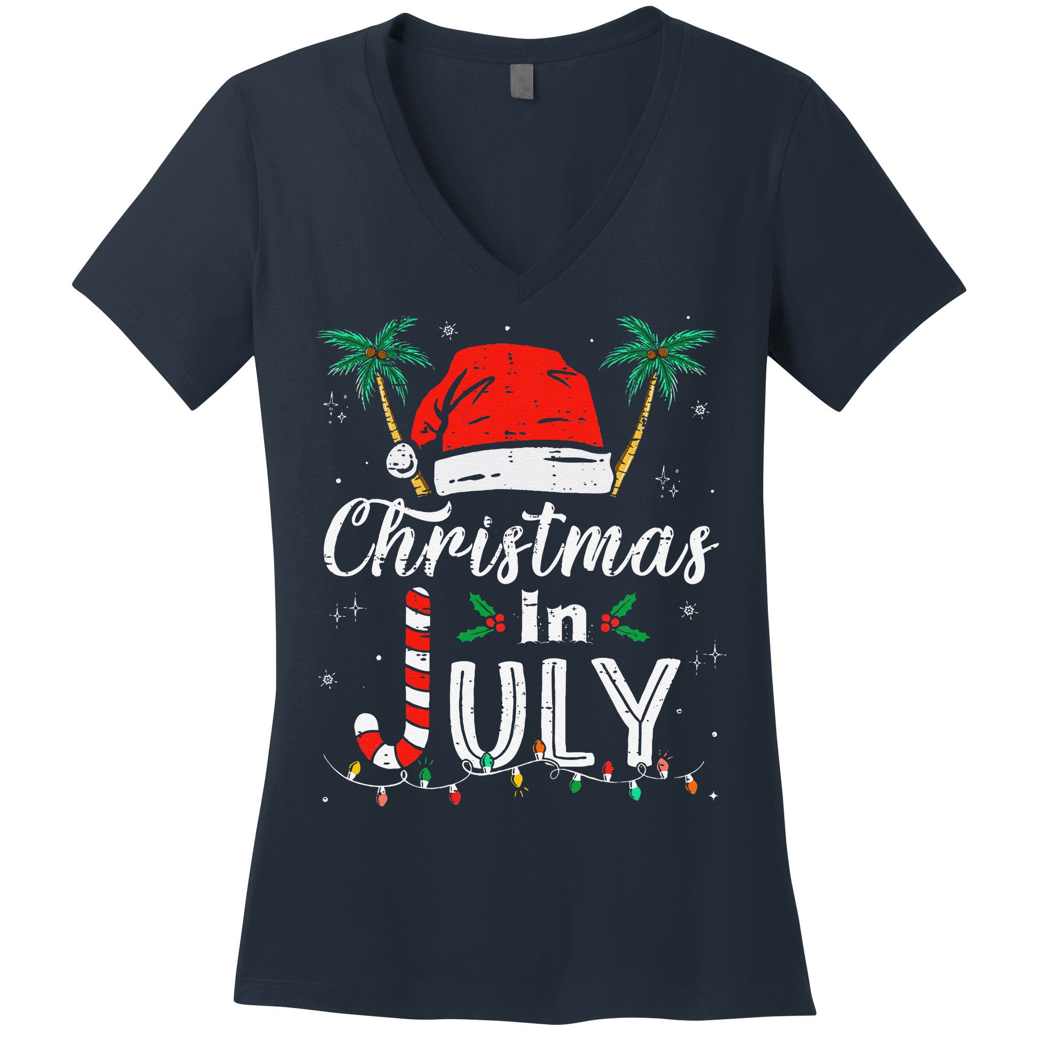 Christmas In July Santa Hat Funny Xmas Women's V-Neck T-Shirt