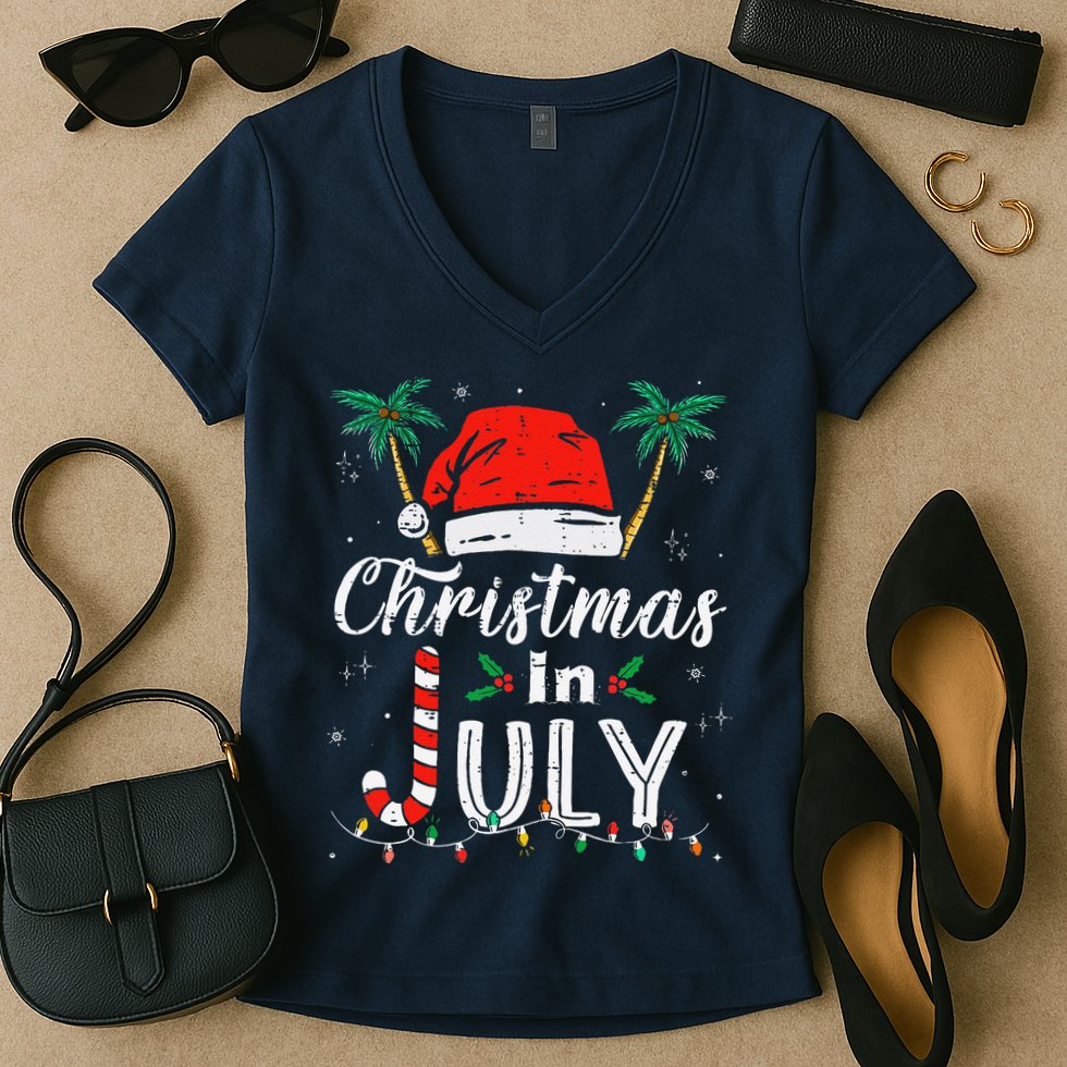 Christmas In July Santa Hat Funny Xmas Women's V-Neck T-Shirt
