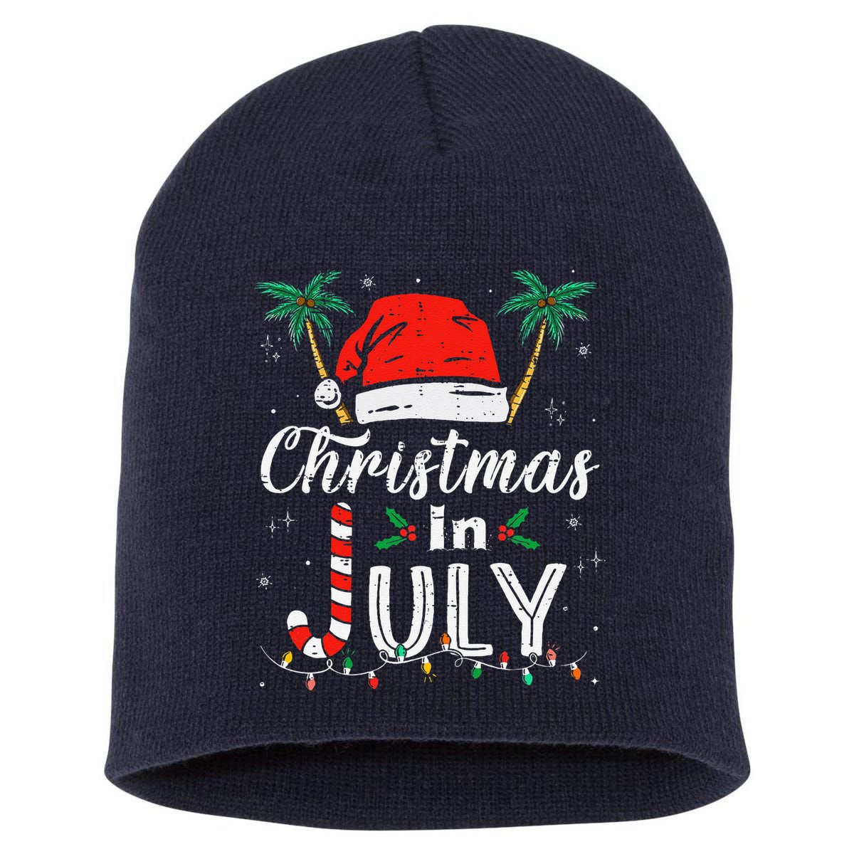 Christmas In July Santa Hat Funny Xmas Short Acrylic Beanie