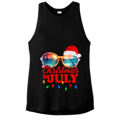 Christmas In July Santa Hat Sunglasses Summer Vacation Beach Ladies PosiCharge Tri-Blend Wicking Tank