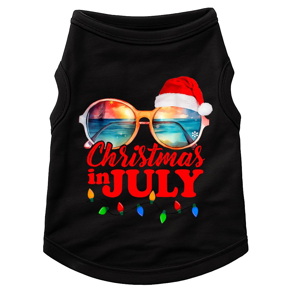 Christmas In July Santa Hat Sunglasses Summer Vacation Beach Doggie Tank