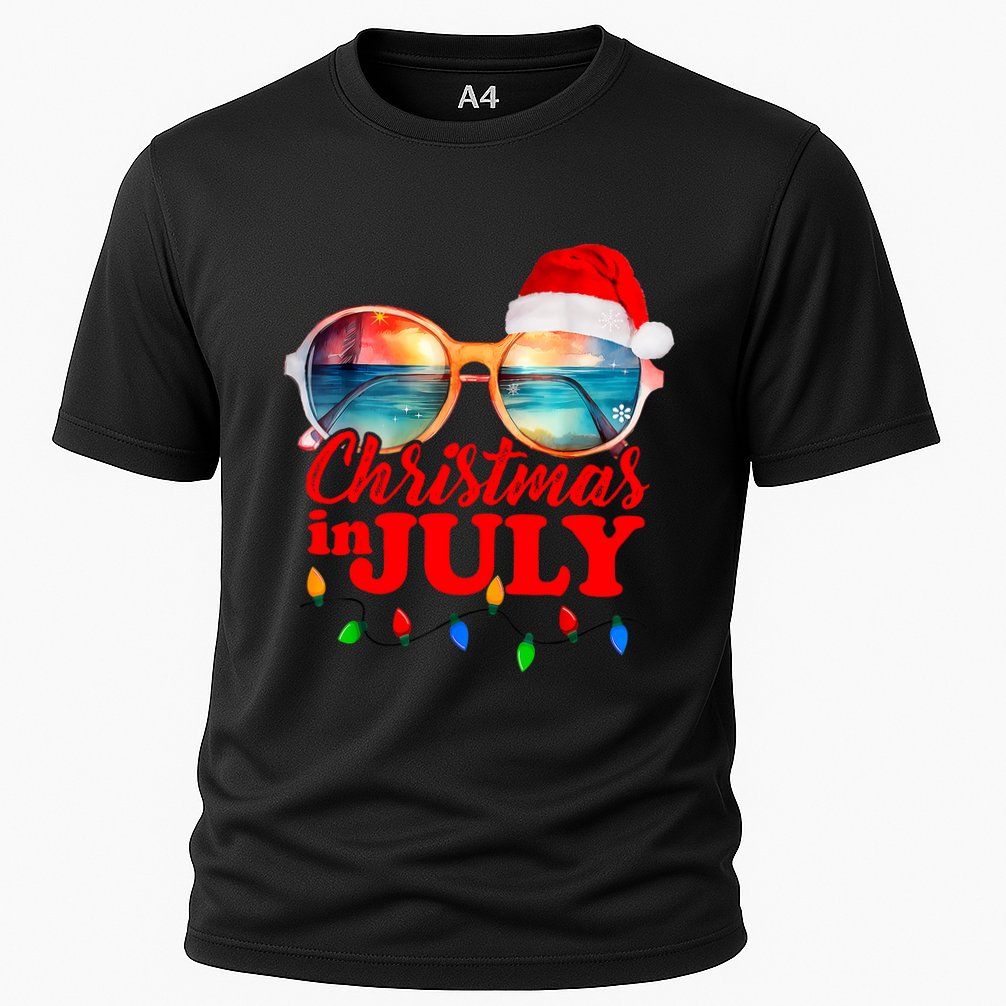 Christmas In July Santa Hat Sunglasses Summer Vacation Beach Performance Shirt