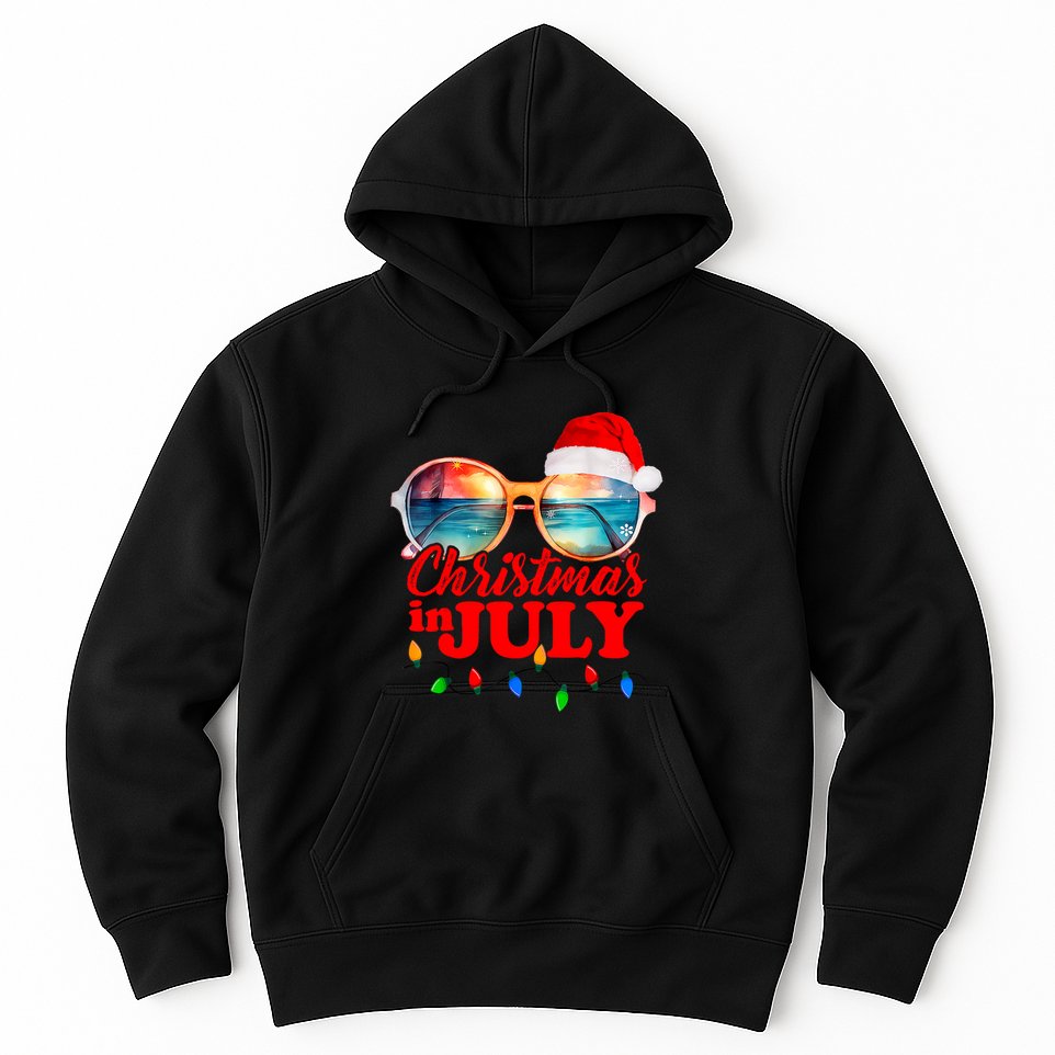 Christmas In July Santa Hat Sunglasses Summer Vacation Beach Hoodie