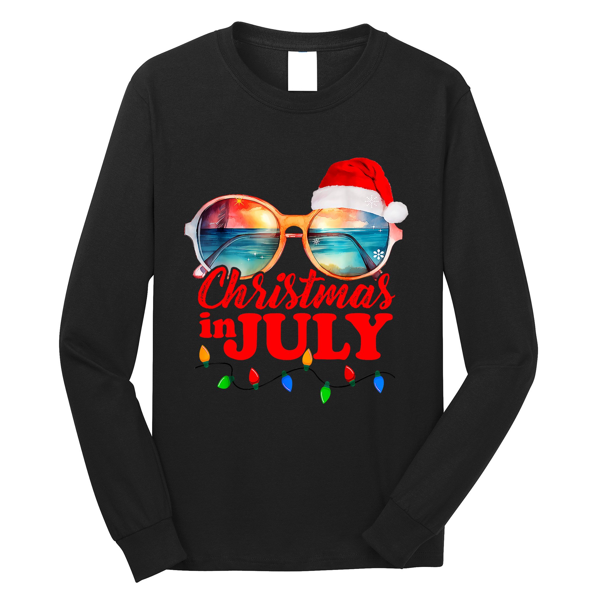 Christmas In July Santa Hat Sunglasses Summer Vacation Beach Long Sleeve Shirt