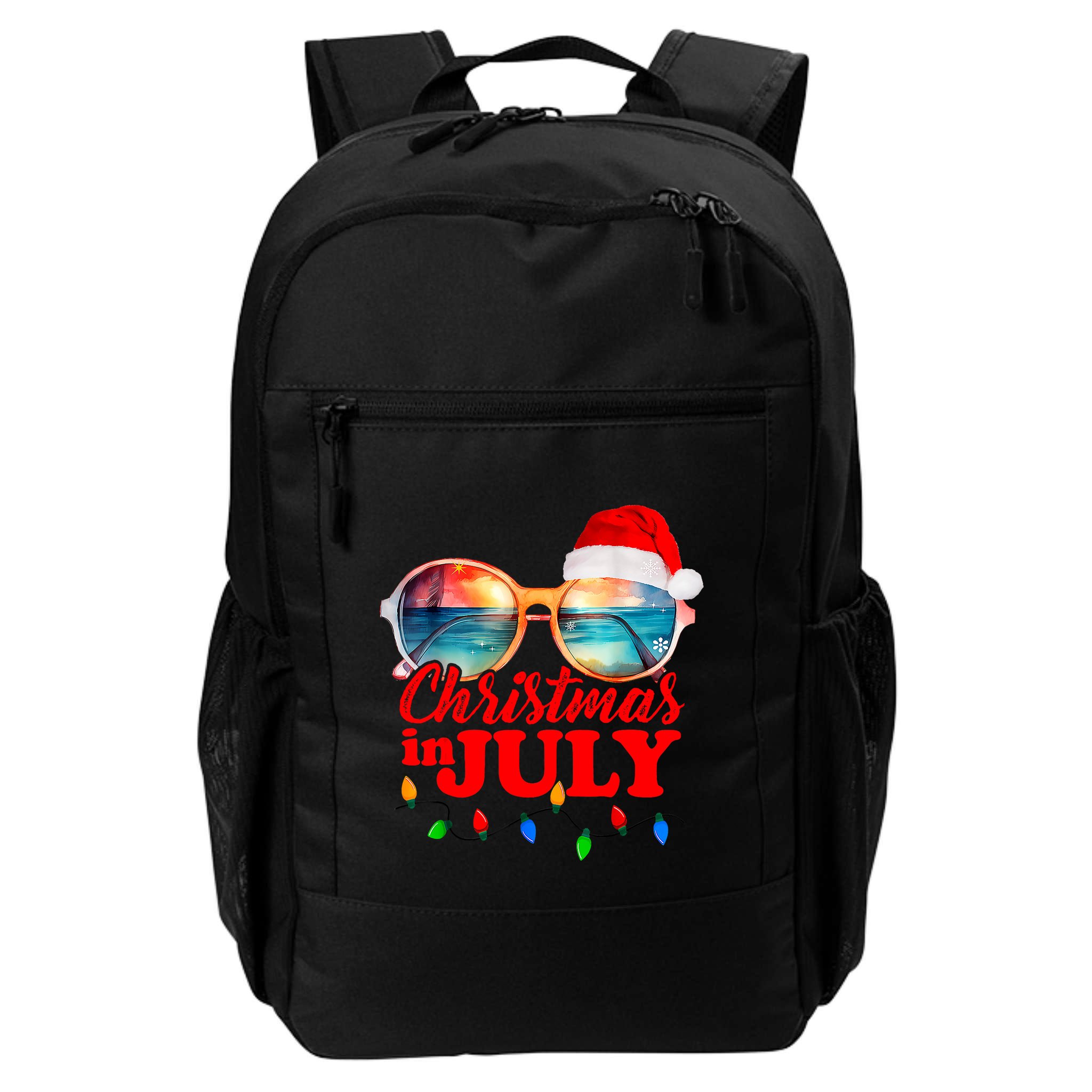 Christmas In July Santa Hat Sunglasses Summer Vacation Beach Backpack
