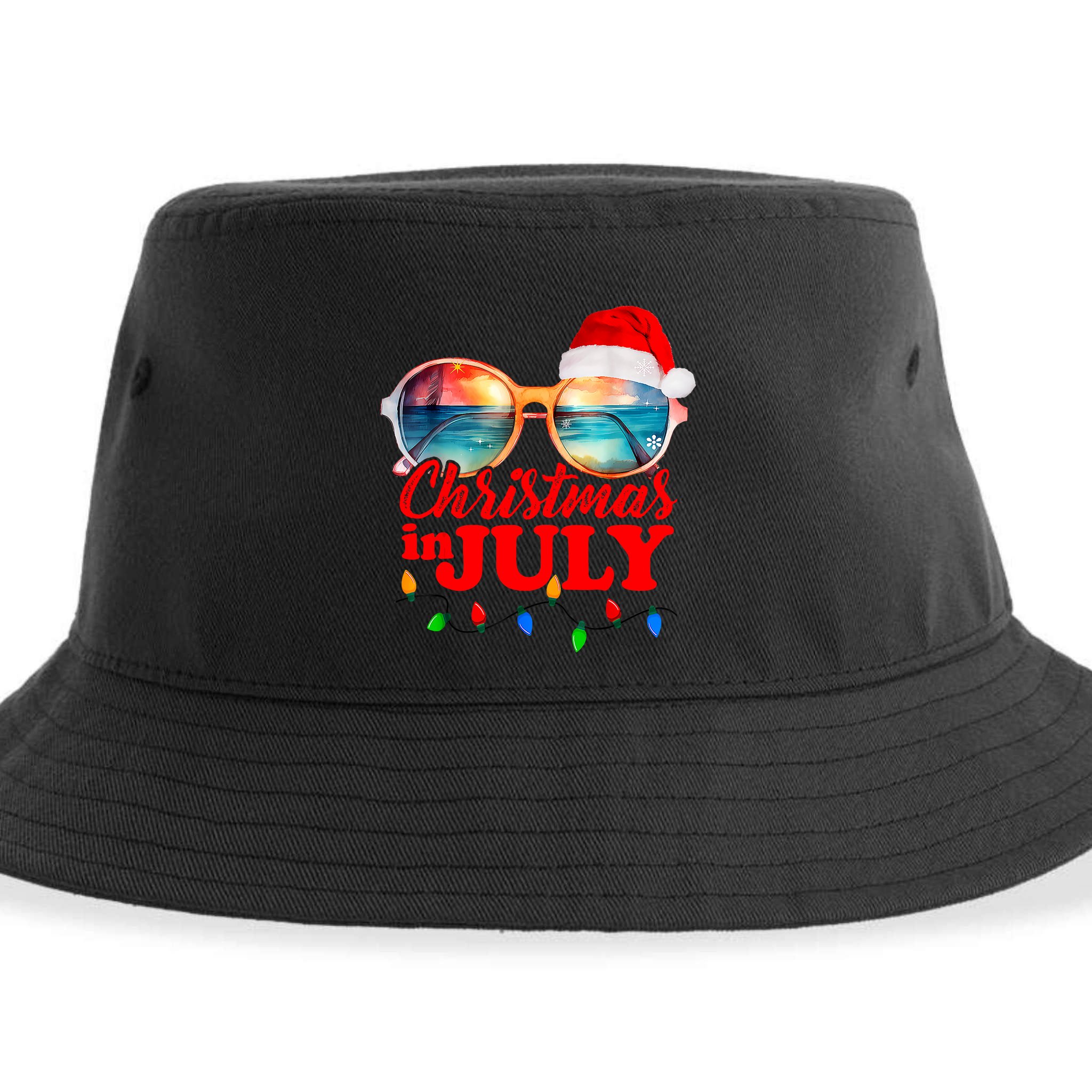 Christmas In July Santa Hat Sunglasses Summer Vacation Beach Sustainable Bucket Hat
