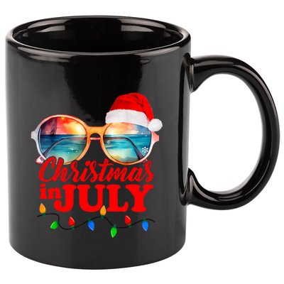 Christmas In July Santa Hat Sunglasses Summer Vacation Beach 11oz C Handle Ceramic Mug