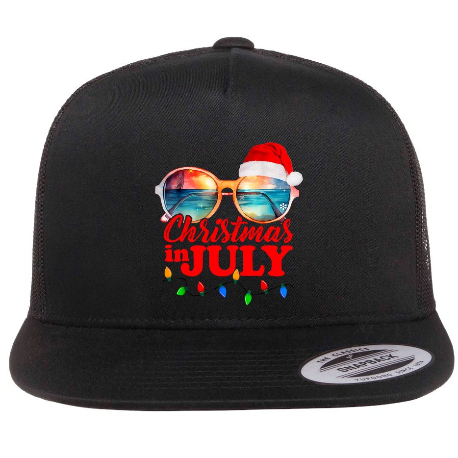 Christmas In July Santa Hat Sunglasses Summer Vacation Beach Flat Bill Trucker Hat