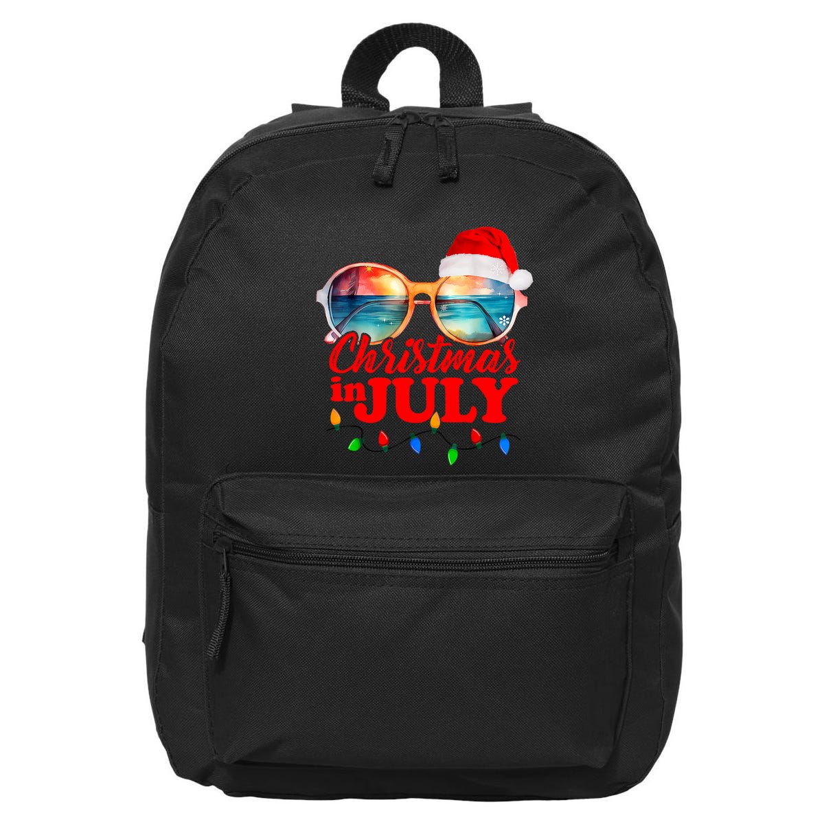 Christmas In July Santa Hat Sunglasses Summer Vacation Beach 16 in Basic Backpack
