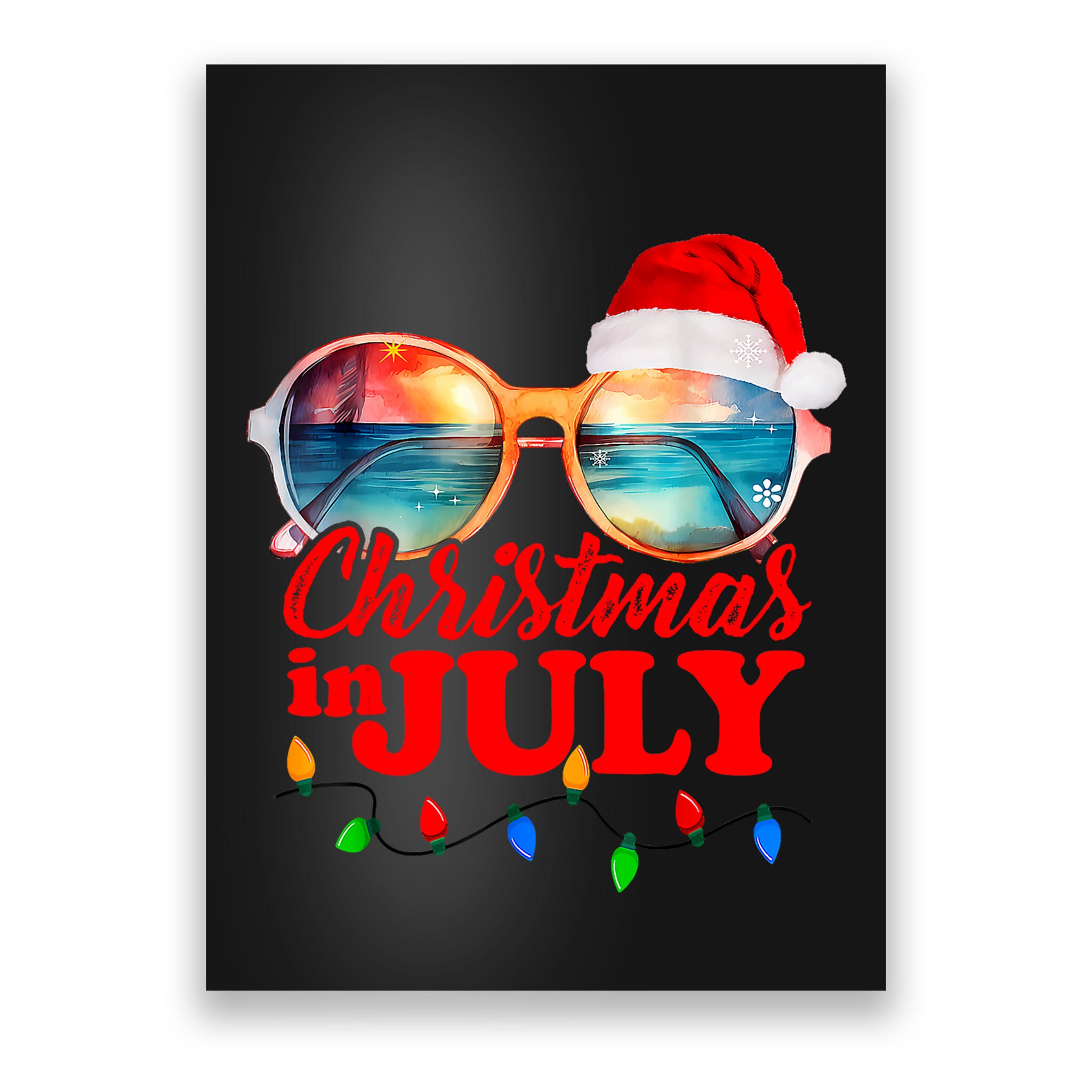 Christmas In July Santa Hat Sunglasses Summer Vacation Beach Poster