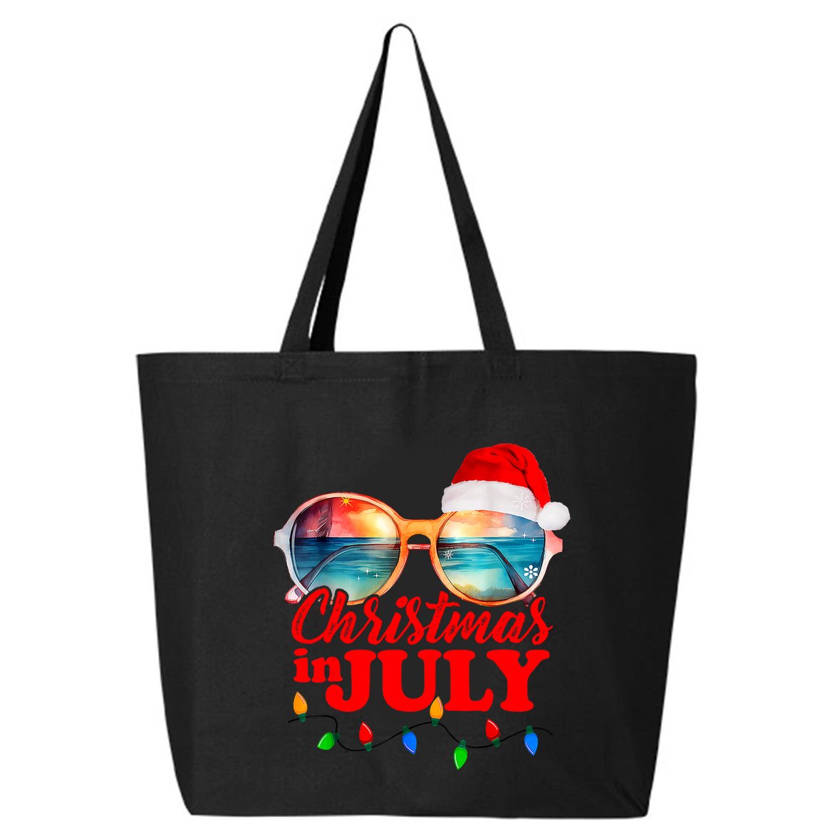Christmas In July Santa Hat Sunglasses Summer Vacation Beach 25L Jumbo Tote