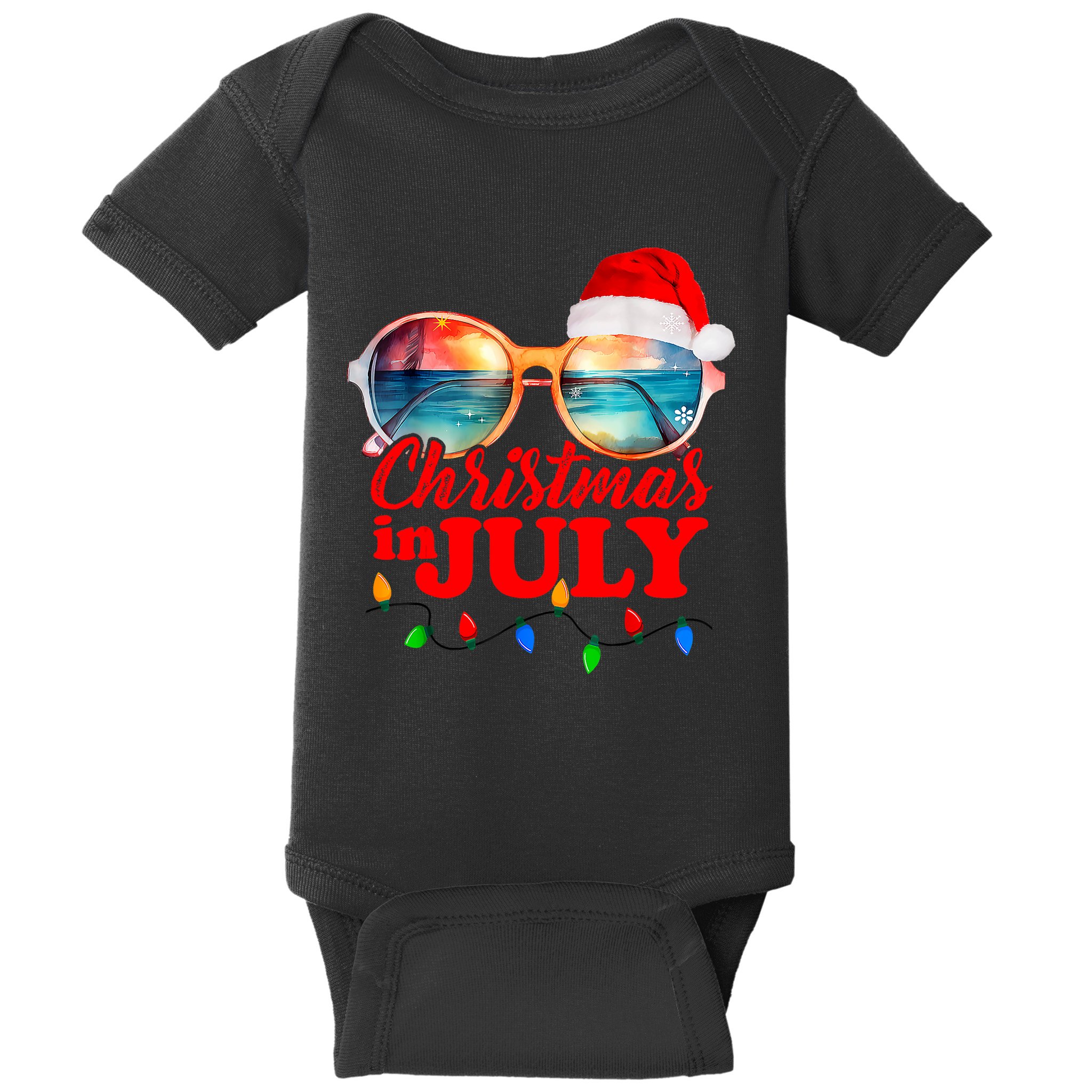 Christmas In July Santa Hat Sunglasses Summer Vacation Beach Baby Bodysuit