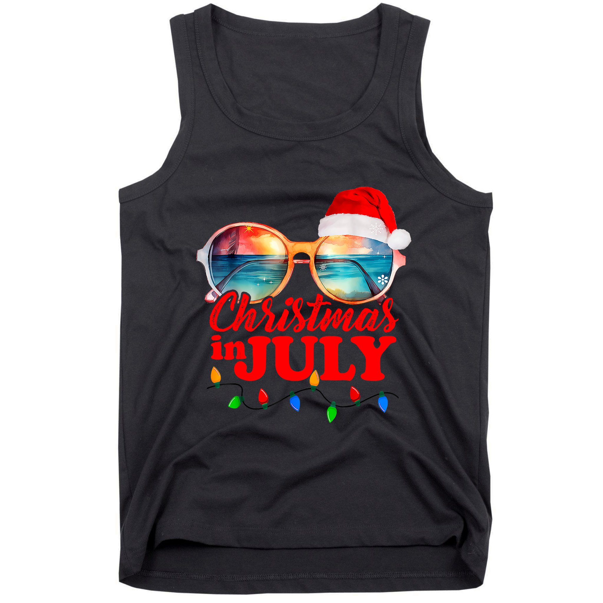 Christmas In July Santa Hat Sunglasses Summer Vacation Beach Tank Top