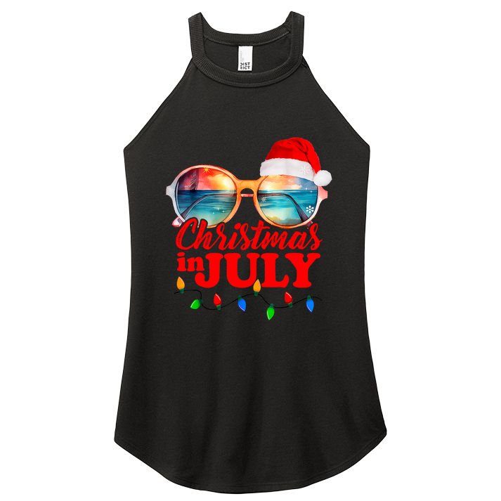 Christmas In July Santa Hat Sunglasses Summer Vacation Beach Women's Perfect Tri Rocker Tank