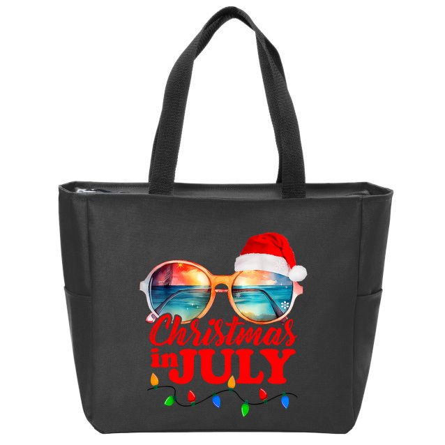 Christmas In July Santa Hat Sunglasses Summer Vacation Beach Zip Tote Bag