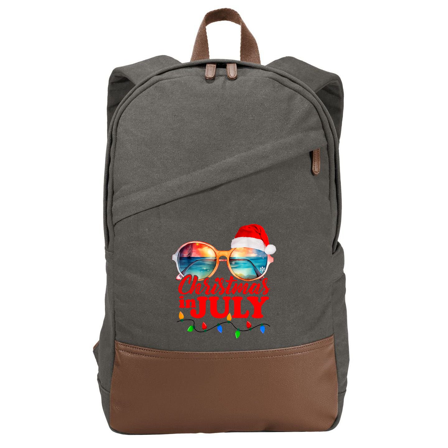 Christmas In July Santa Hat Sunglasses Summer Vacation Beach Cotton Canvas Backpack