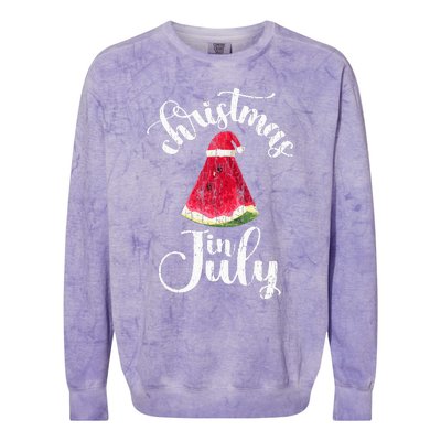 Christmas In July Watermelon Fun Santa Beach Summer Colorblast Crewneck Sweatshirt