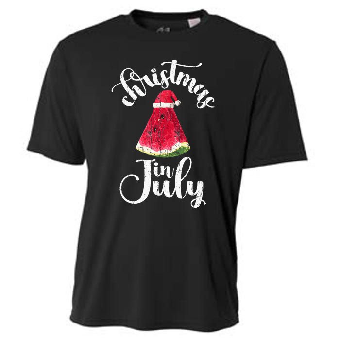 Christmas In July Watermelon Fun Santa Beach Summer Cooling Performance Crew T-Shirt