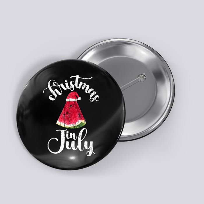 Christmas In July Watermelon Fun Santa Beach Summer Button