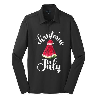 Christmas In July Watermelon Fun Santa Beach Summer Silk Touch Performance Long Sleeve Polo