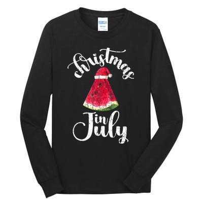 Christmas In July Watermelon Fun Santa Beach Summer Tall Long Sleeve T-Shirt