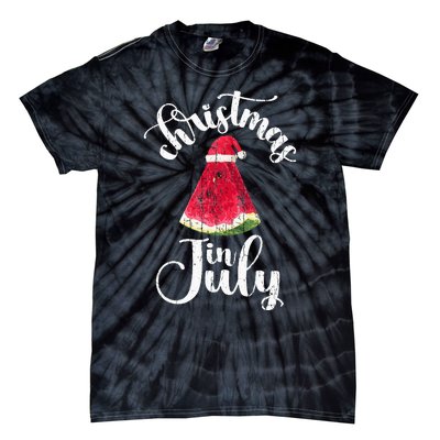 Christmas In July Watermelon Fun Santa Beach Summer Tie-Dye T-Shirt