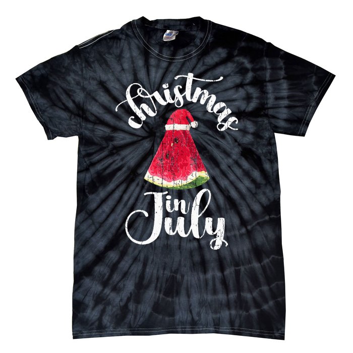 Christmas In July Watermelon Fun Santa Beach Summer Tie-Dye T-Shirt