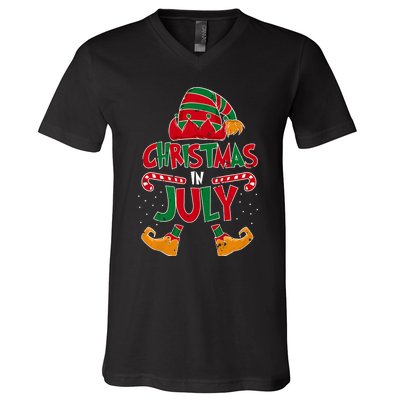 Christmas In July Elf Beach Summer Funny Christmas In July V-Neck T-Shirt