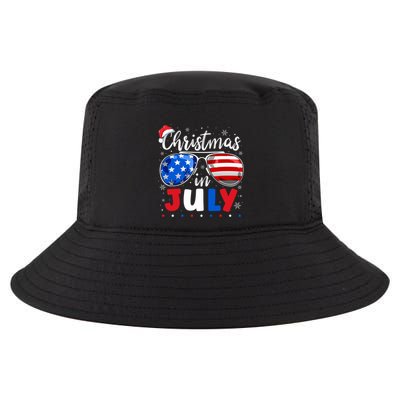 Christmas In July Santa Hat Sunglasses Usa Flag 4th Of July Cool Comfort Performance Bucket Hat