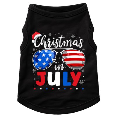 Christmas In July Santa Hat Sunglasses Usa Flag 4th Of July Doggie Tank