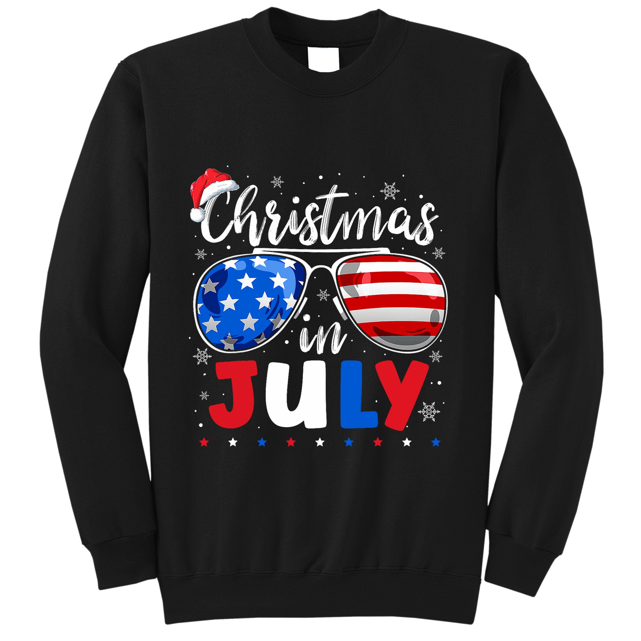 Christmas In July Santa Hat Sunglasses Usa Flag 4th Of July Sweatshirt