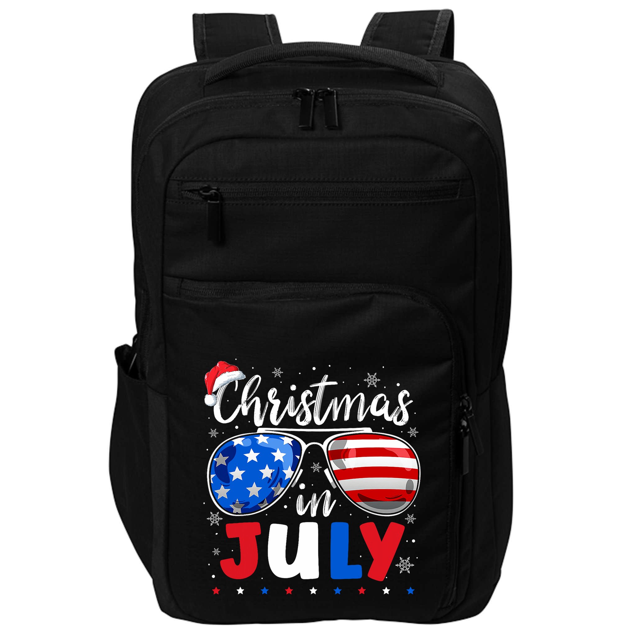 Christmas In July Santa Hat Sunglasses Usa Flag 4th Of July Impact Tech Backpack