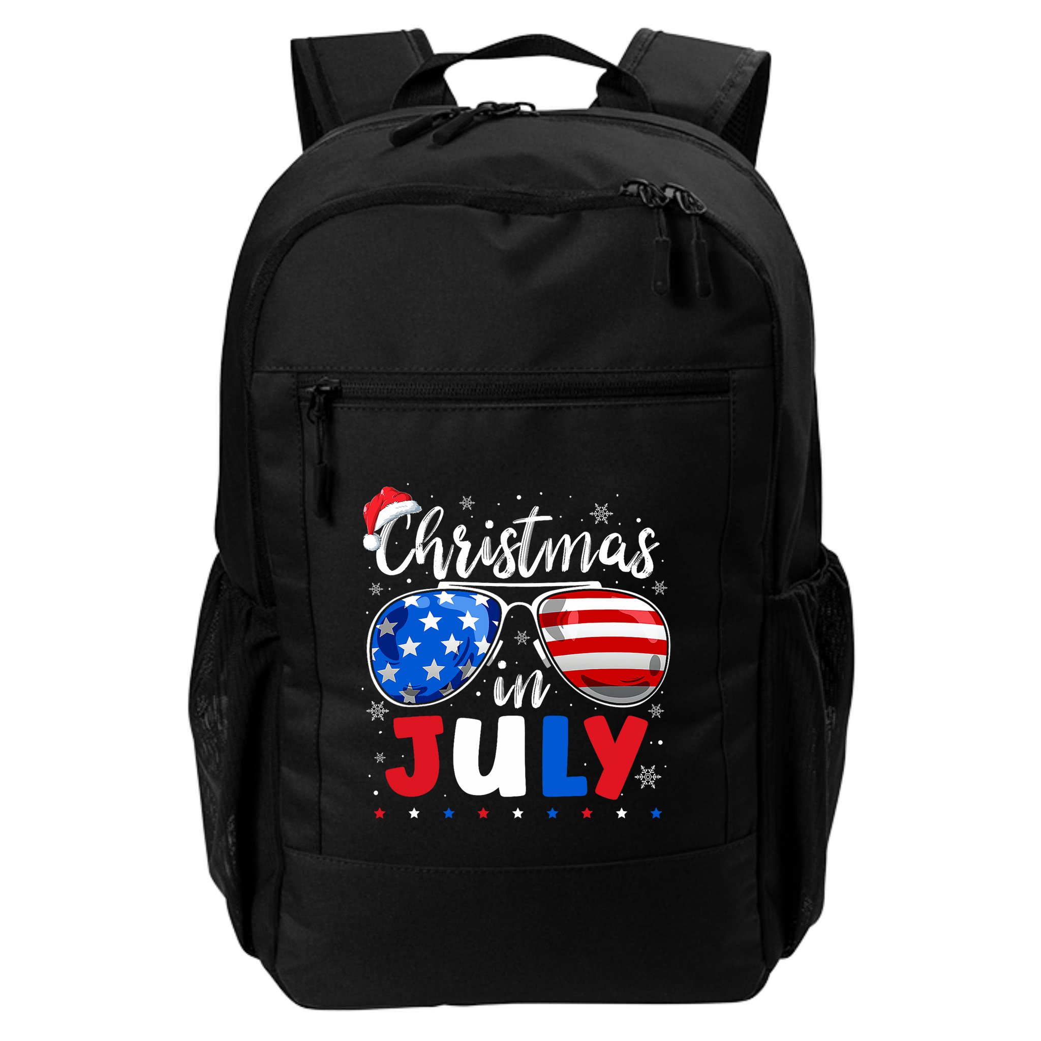Christmas In July Santa Hat Sunglasses Usa Flag 4th Of July Backpack