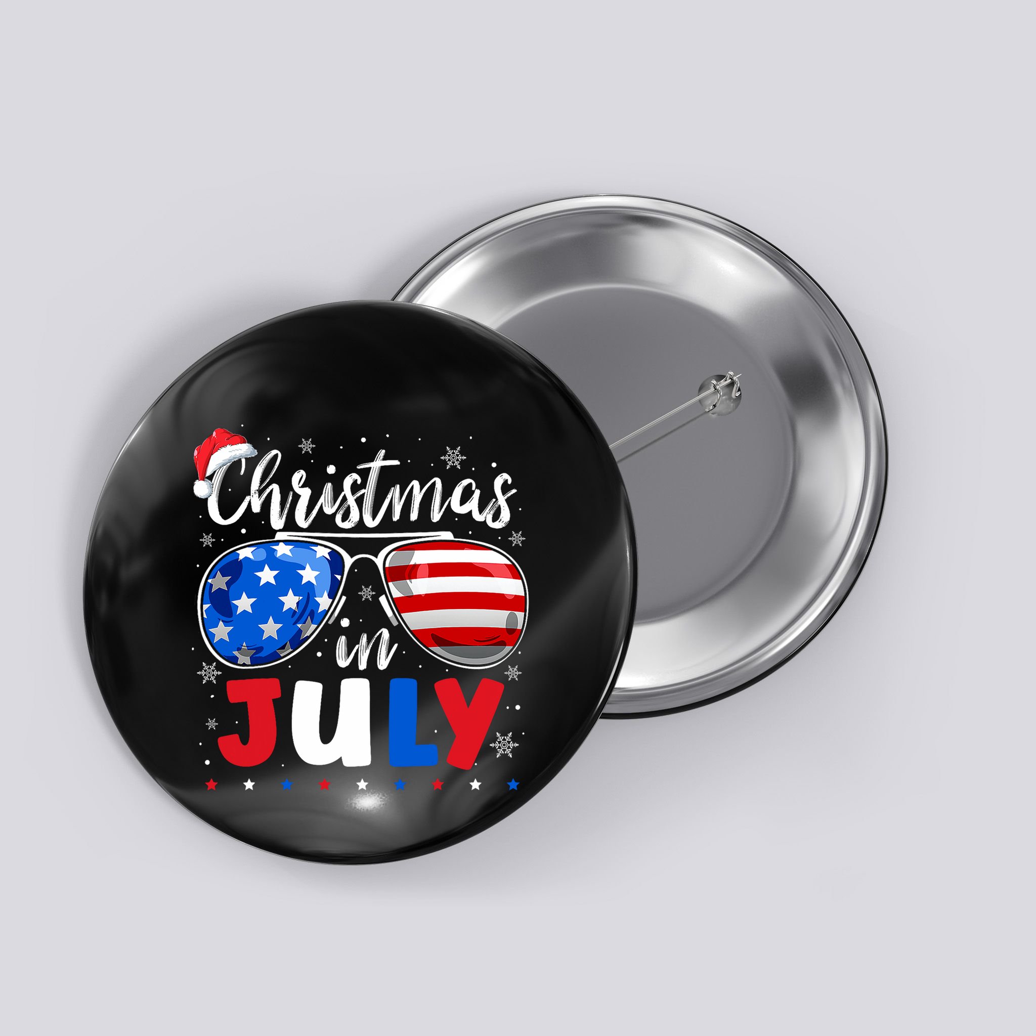 Christmas In July Santa Hat Sunglasses Usa Flag 4th Of July Button