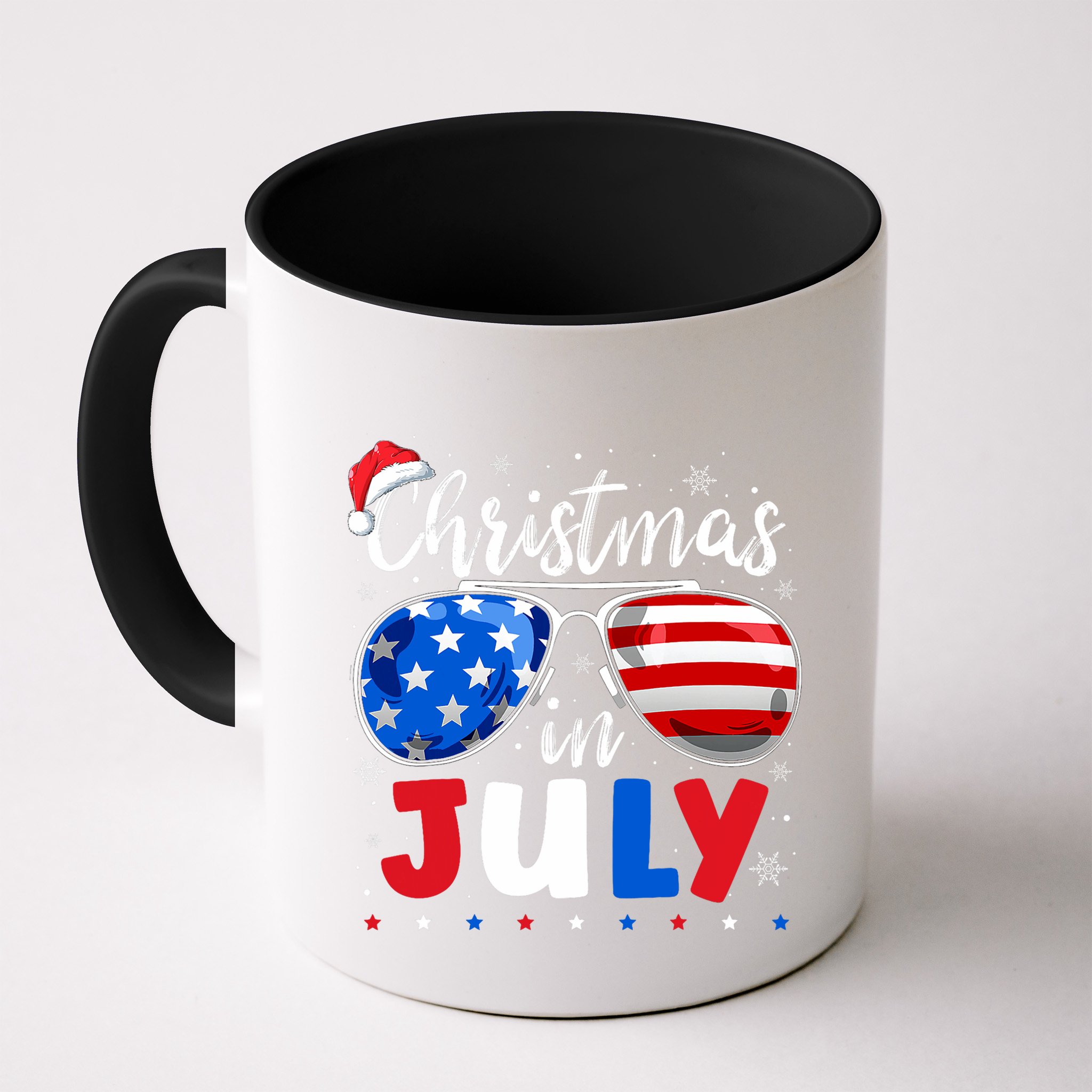 Christmas In July Santa Hat Sunglasses Usa Flag 4th Of July Mug