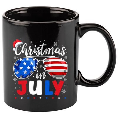 Christmas In July Santa Hat Sunglasses Usa Flag 4th Of July 11oz C Handle Ceramic Mug