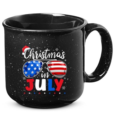 Christmas In July Santa Hat Sunglasses Usa Flag 4th Of July 15oz Campfire Ceramic Mug