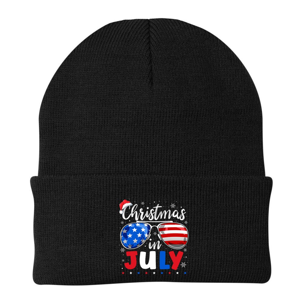 Christmas In July Santa Hat Sunglasses Usa Flag 4th Of July Beanie