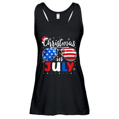 Christmas In July Santa Hat Sunglasses Usa Flag 4th Of July Ladies Essential Flowy Tank