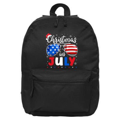 Christmas In July Santa Hat Sunglasses Usa Flag 4th Of July 16 in Basic Backpack