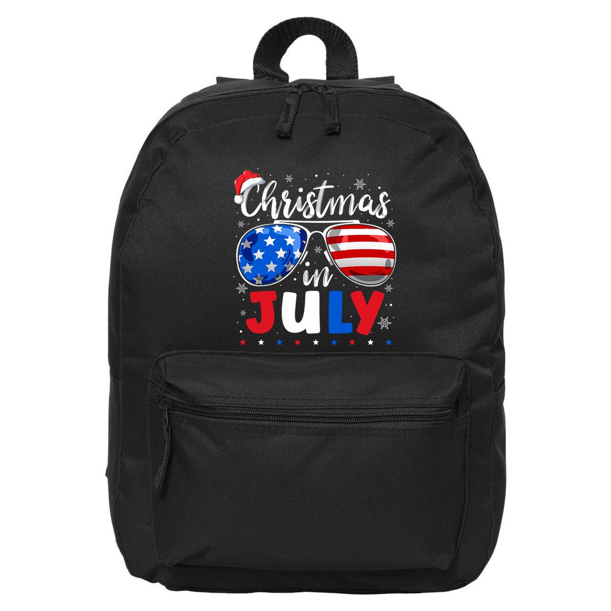 Christmas In July Santa Hat Sunglasses Usa Flag 4th Of July 16 in Basic Backpack