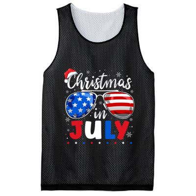Christmas In July Santa Hat Sunglasses Usa Flag 4th Of July Mesh Reversible Basketball Jersey Tank