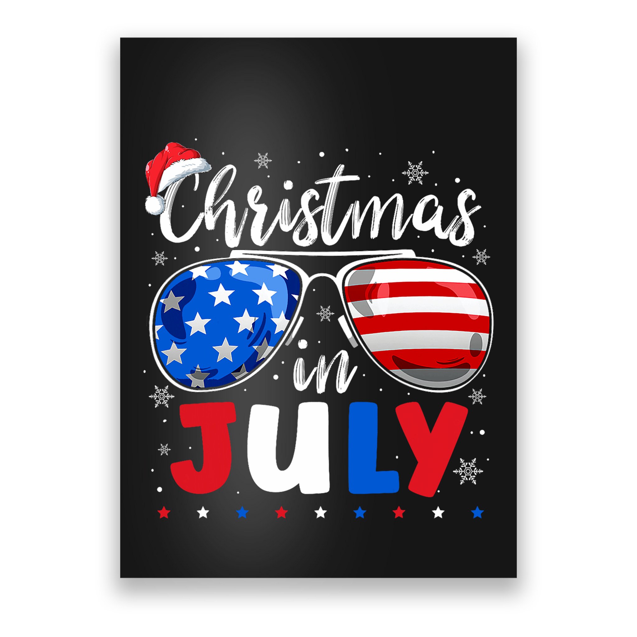 Christmas In July Santa Hat Sunglasses Usa Flag 4th Of July Poster