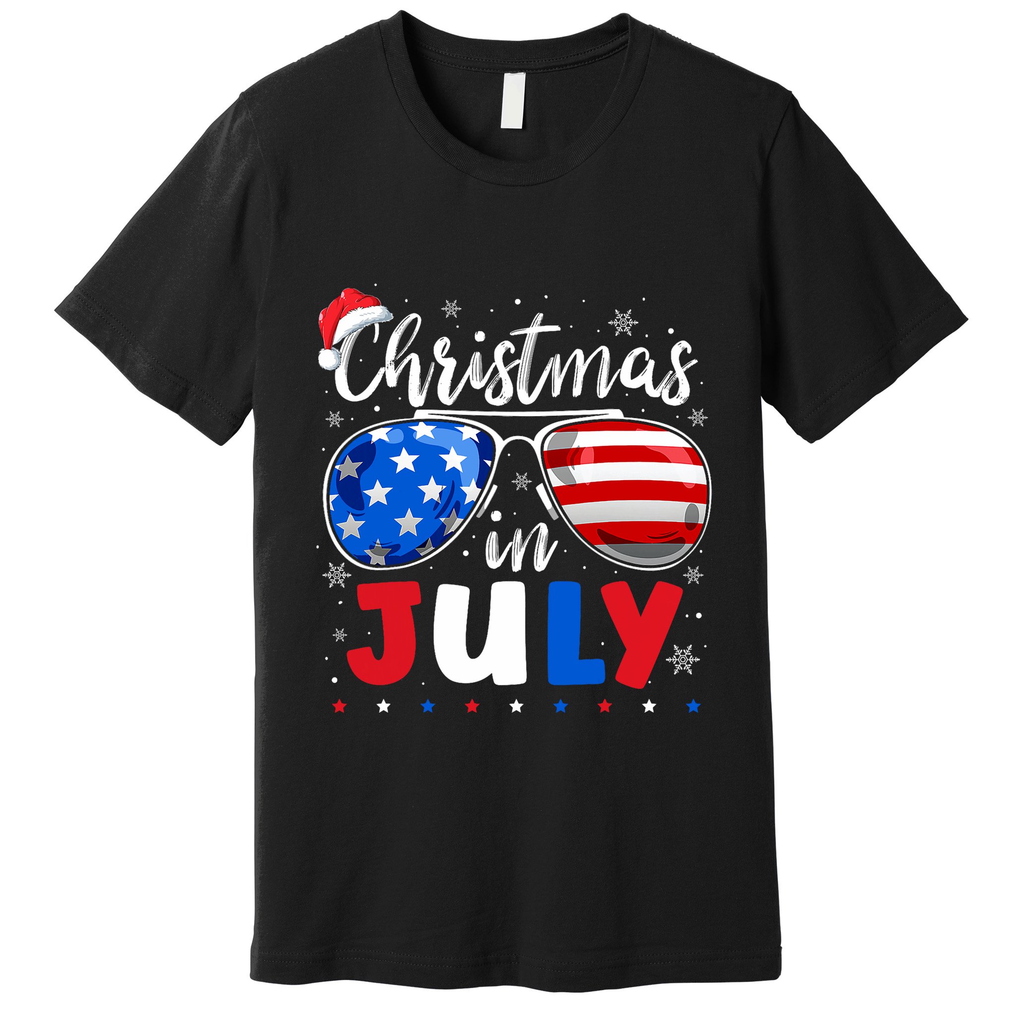 Christmas In July Santa Hat Sunglasses Usa Flag 4th Of July Premium T-Shirt