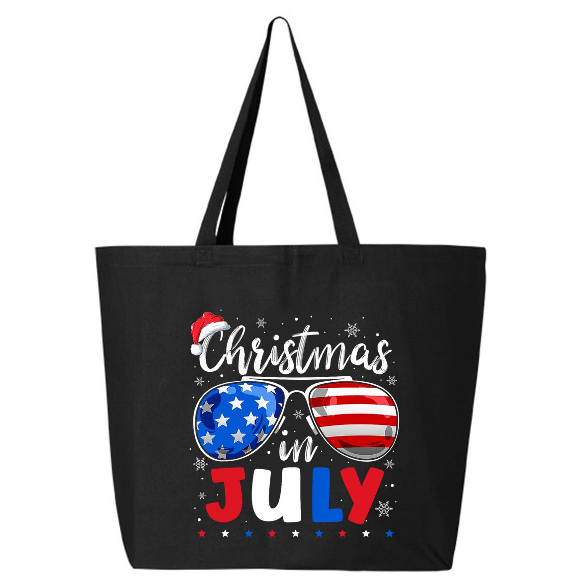 Christmas In July Santa Hat Sunglasses Usa Flag 4th Of July 25L Jumbo Tote