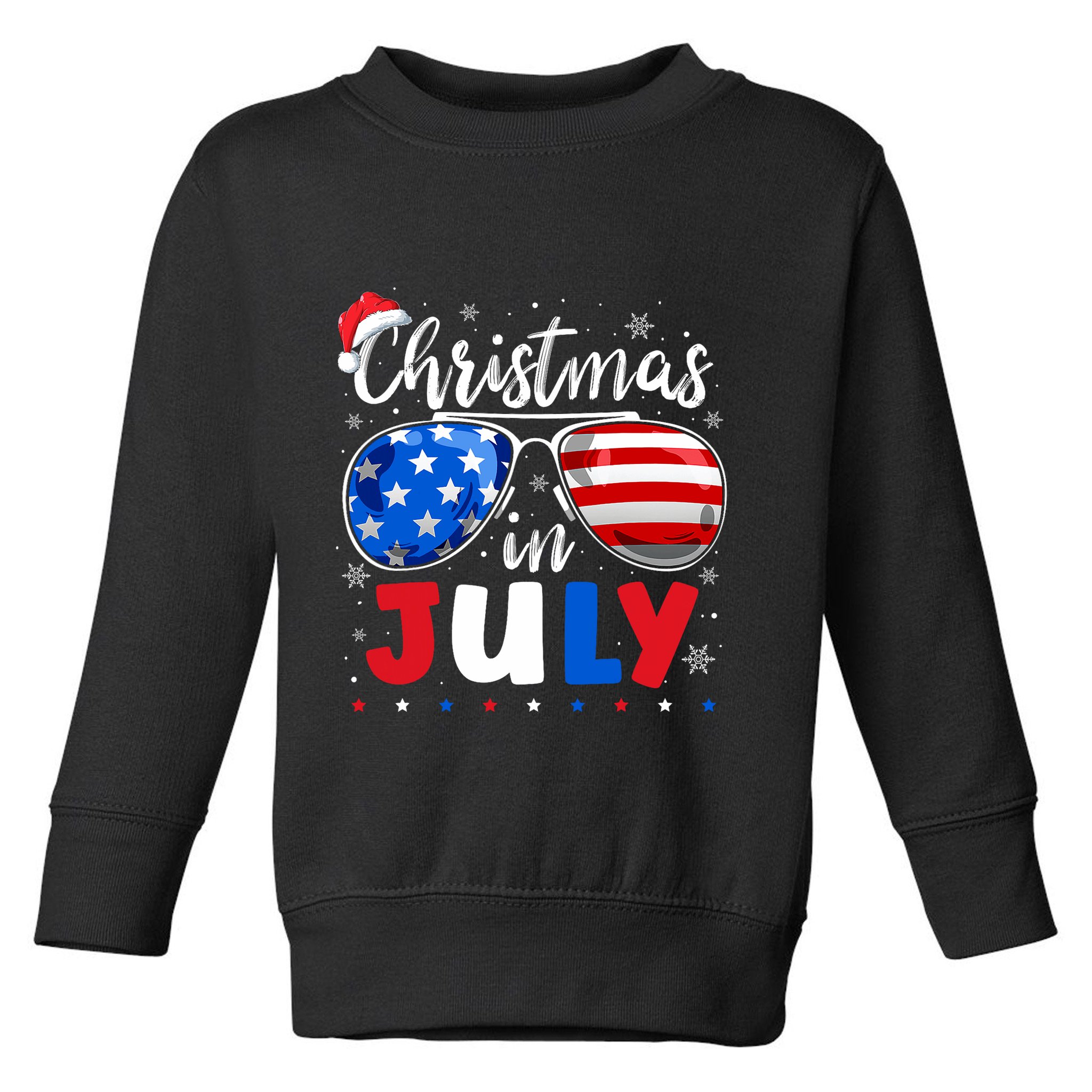 Christmas In July Santa Hat Sunglasses Usa Flag 4th Of July Toddler Sweatshirt