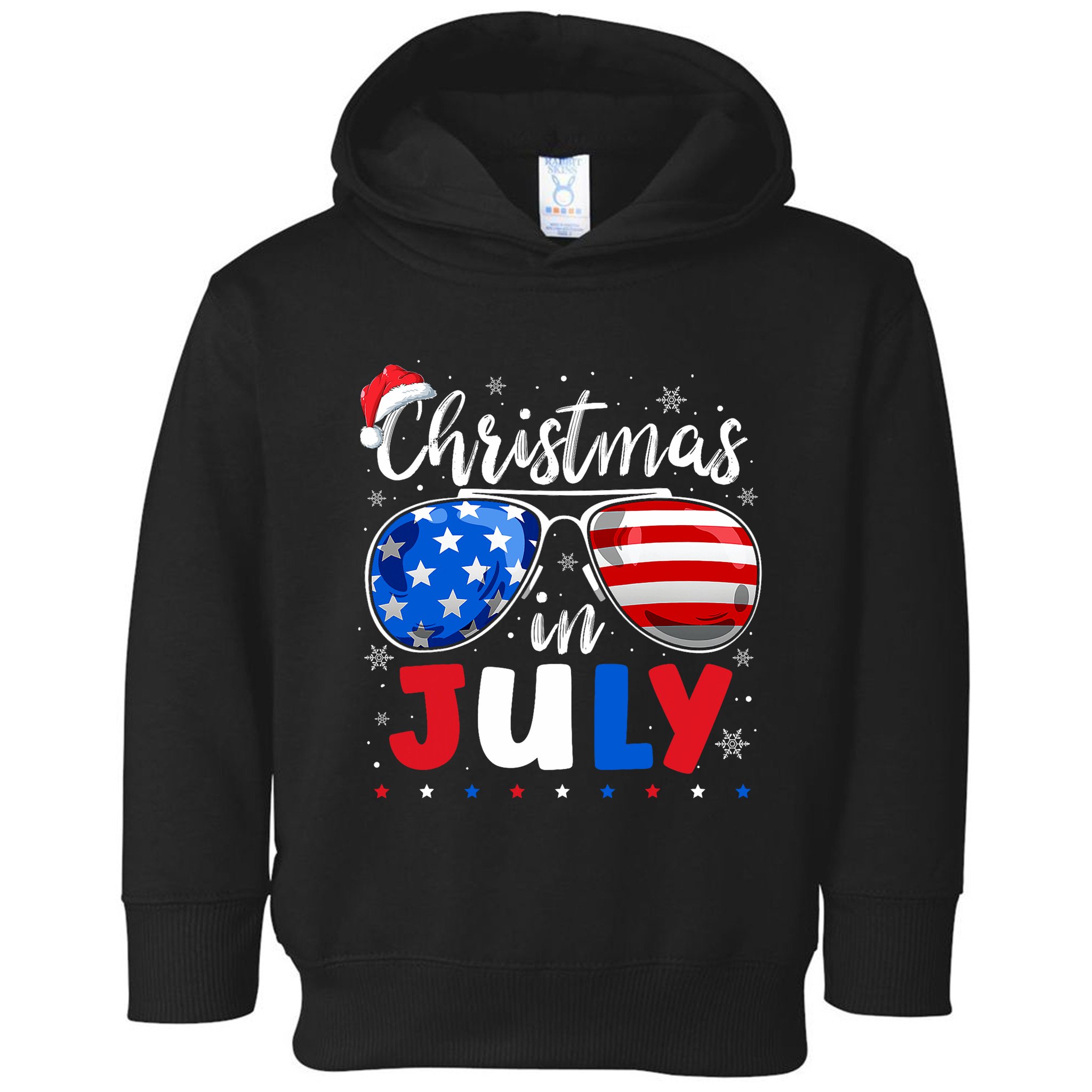 Christmas In July Santa Hat Sunglasses Usa Flag 4th Of July Toddler Hoodie